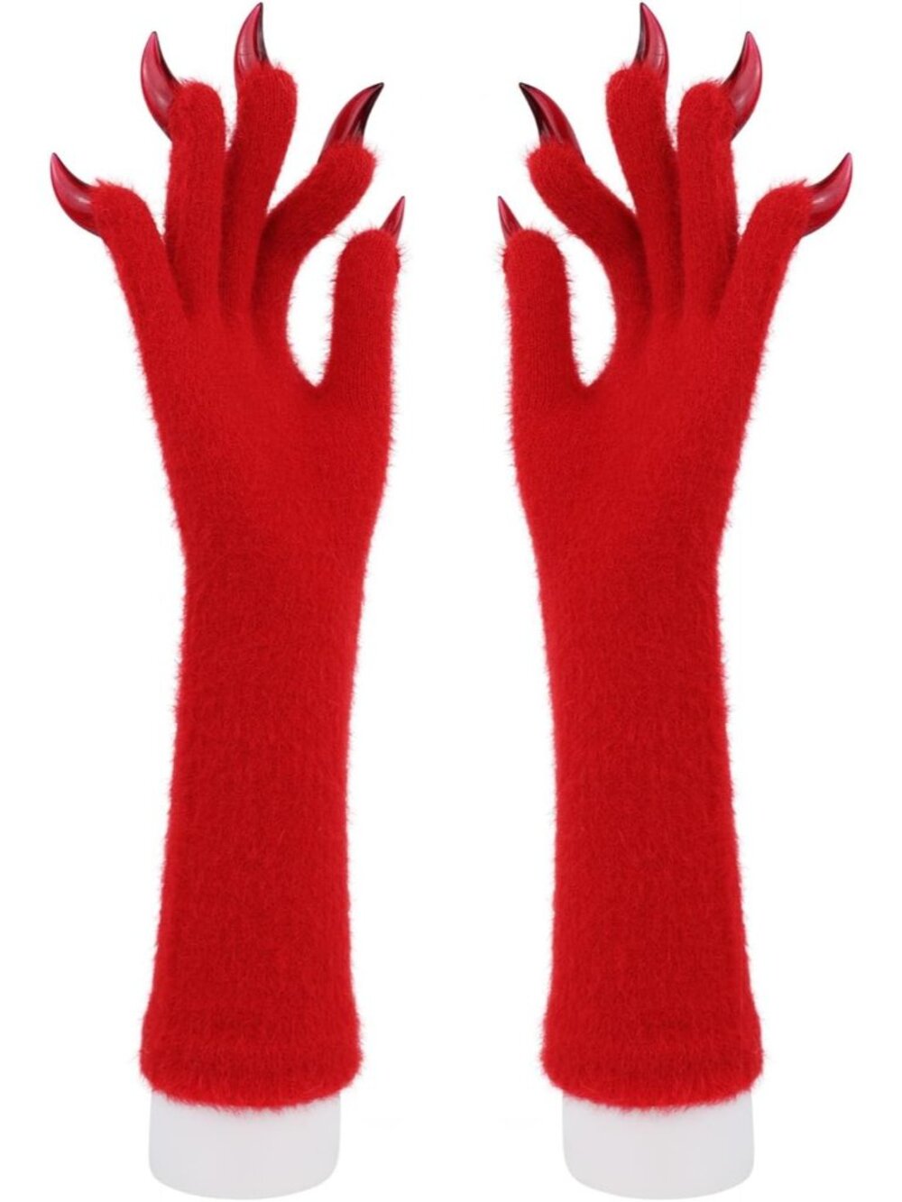 Women's Red Full Finger Paws Long Warm Mittens for Themed Events Party Gloves
